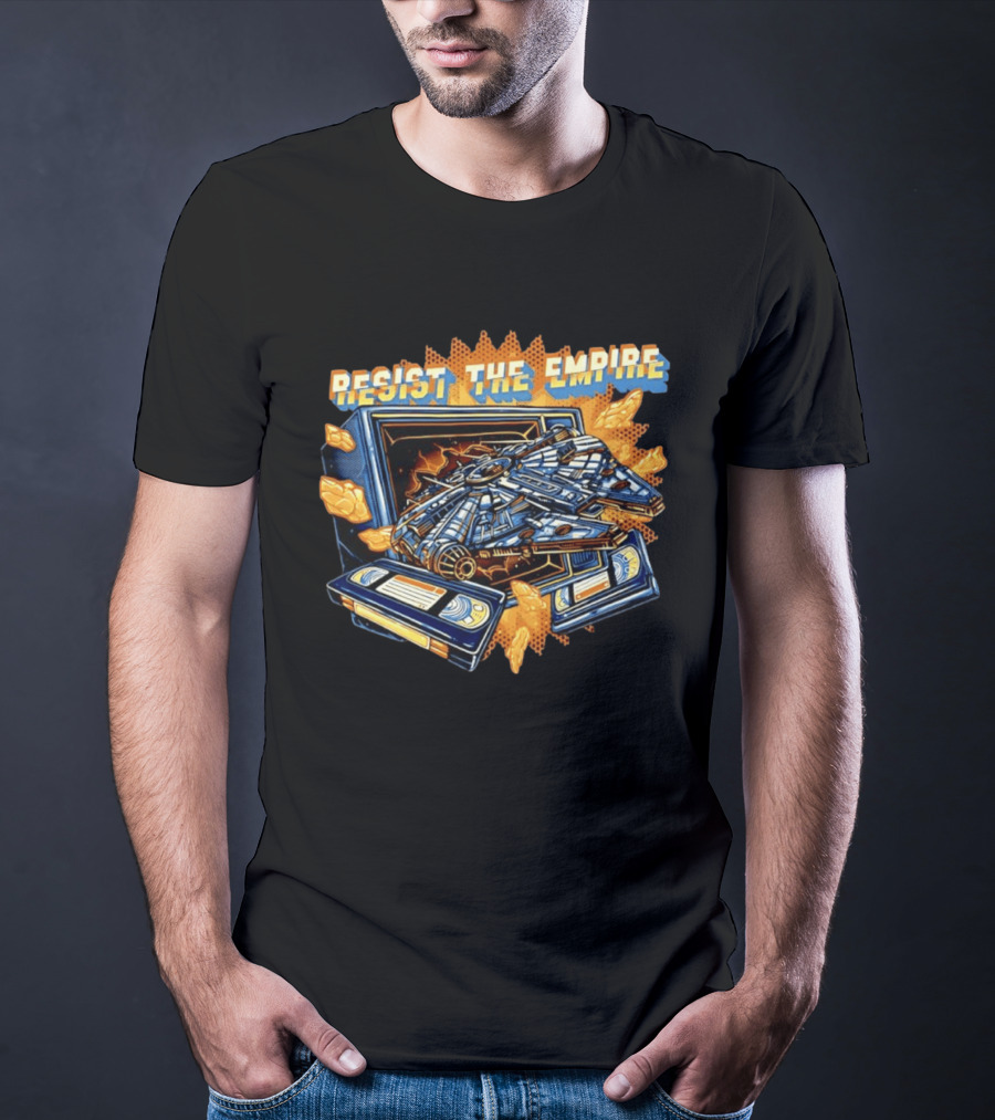 Star Wars Resist The Empire VHS Tape Vintage Style Millenium Spaceship T-Shirt