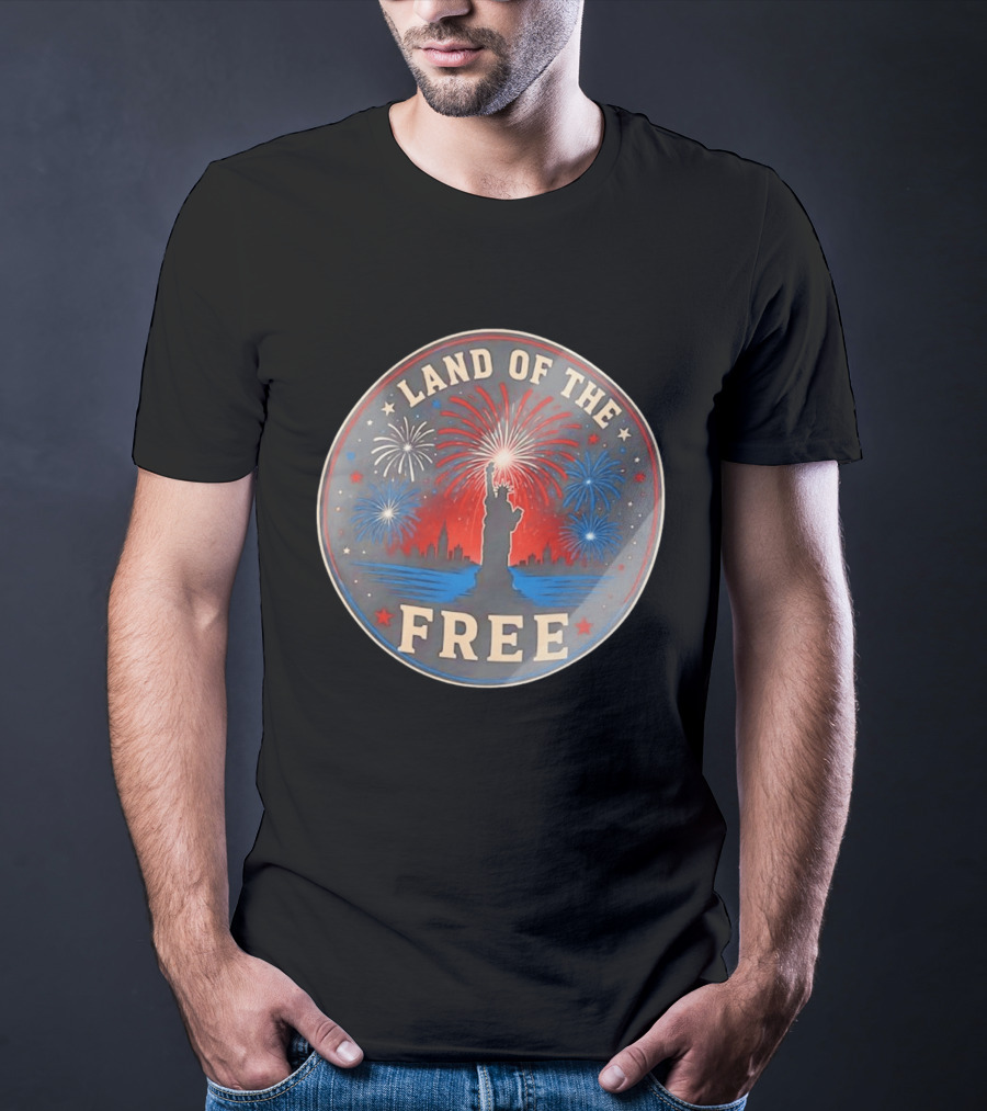 Land Of The Free Statue Of Liberty Fireworks Skyline T-Shirt