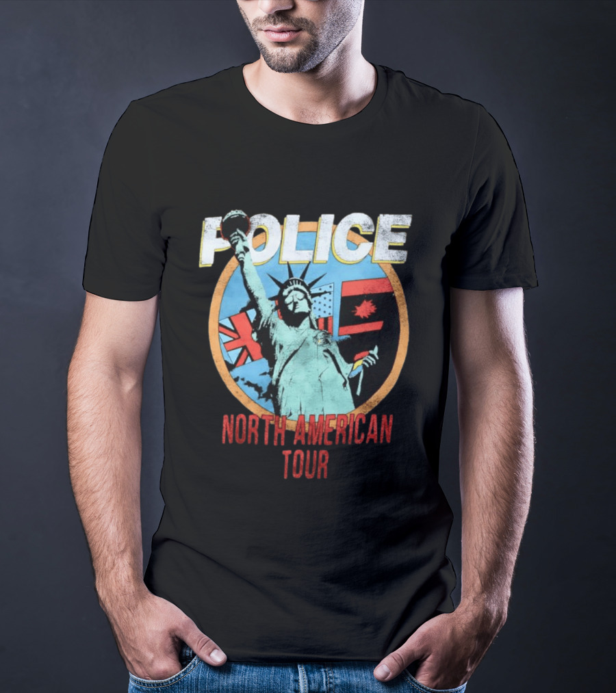 POLICE North American Tour Statue Of Liberty UK US Canada Flags T-Shirt