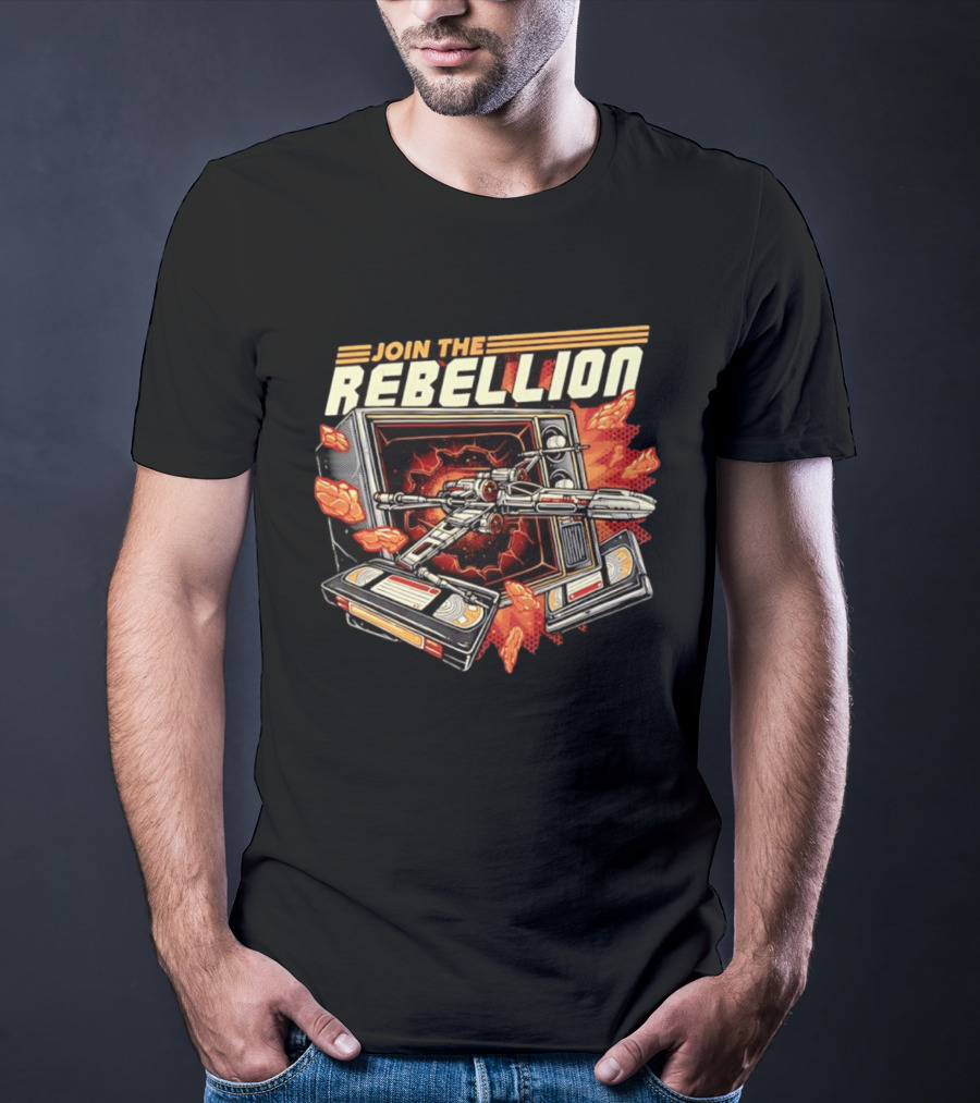 Join The Rebellion X Wing Starfighter Star Wars Retro TV Explosion T-Shirt