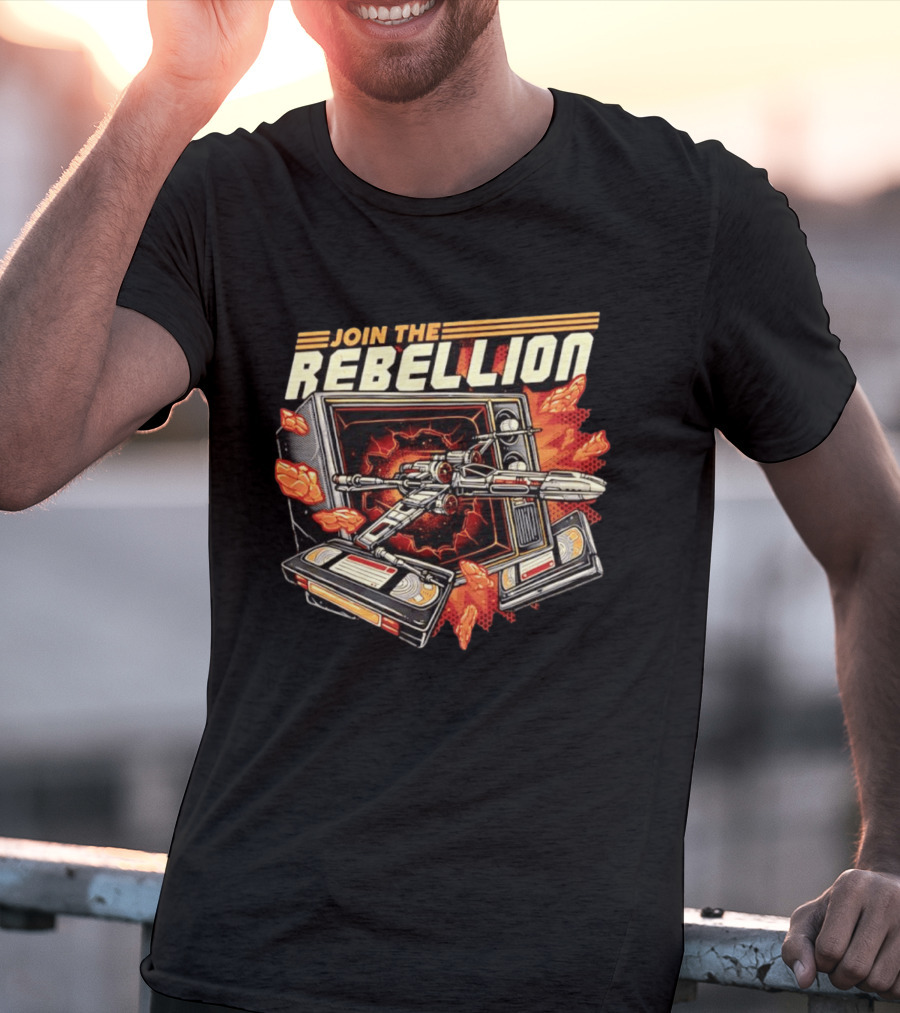 Join The Rebellion X Wing Starfighter Star Wars Retro TV Explosion T-Shirt
