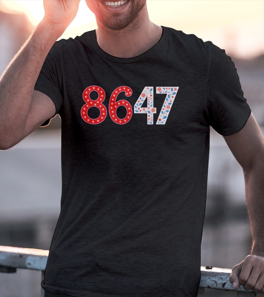 8647 Number Red And Blue Floral Stars T-Shirt
