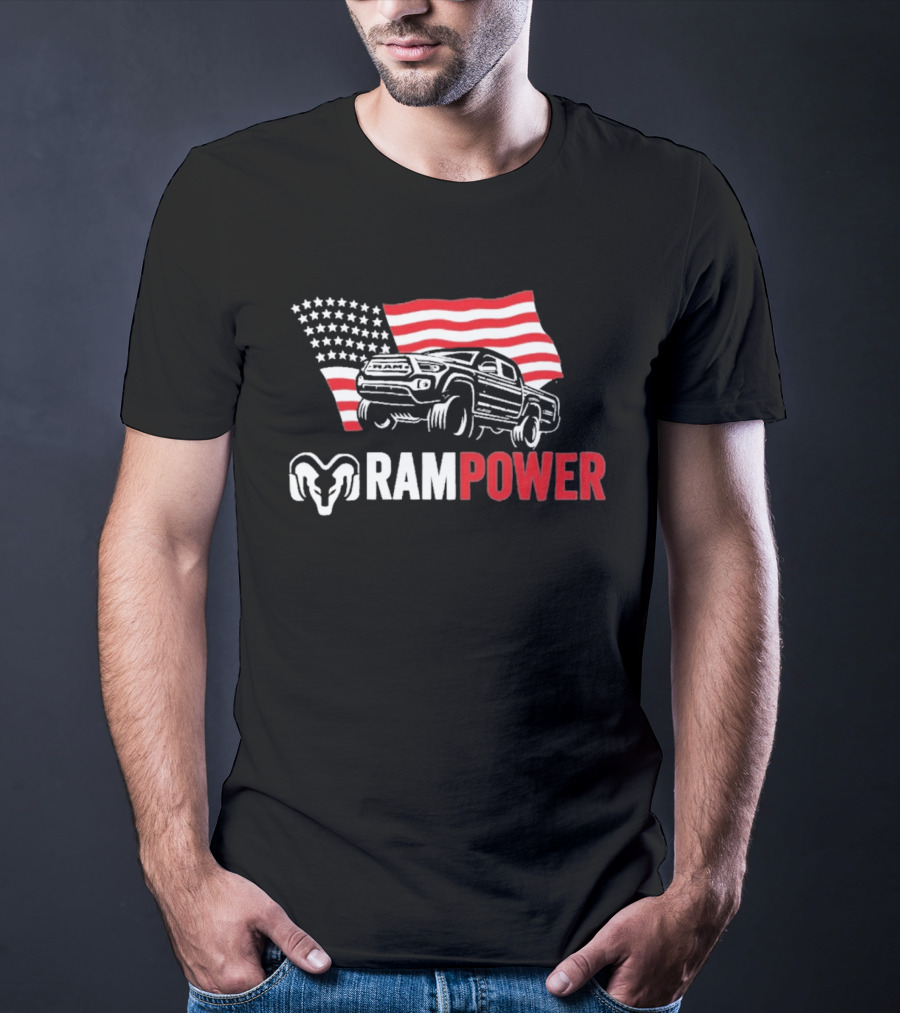 RAMPOWER American Flag Truck And Ram Head T-Shirt