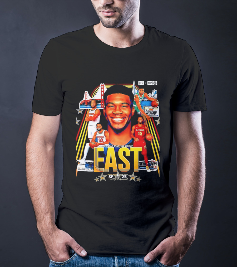 All Star Basketball Starting Lineup East 2026 Golden State Bay Bridge SF 45 Cleveland New York T-Shirt