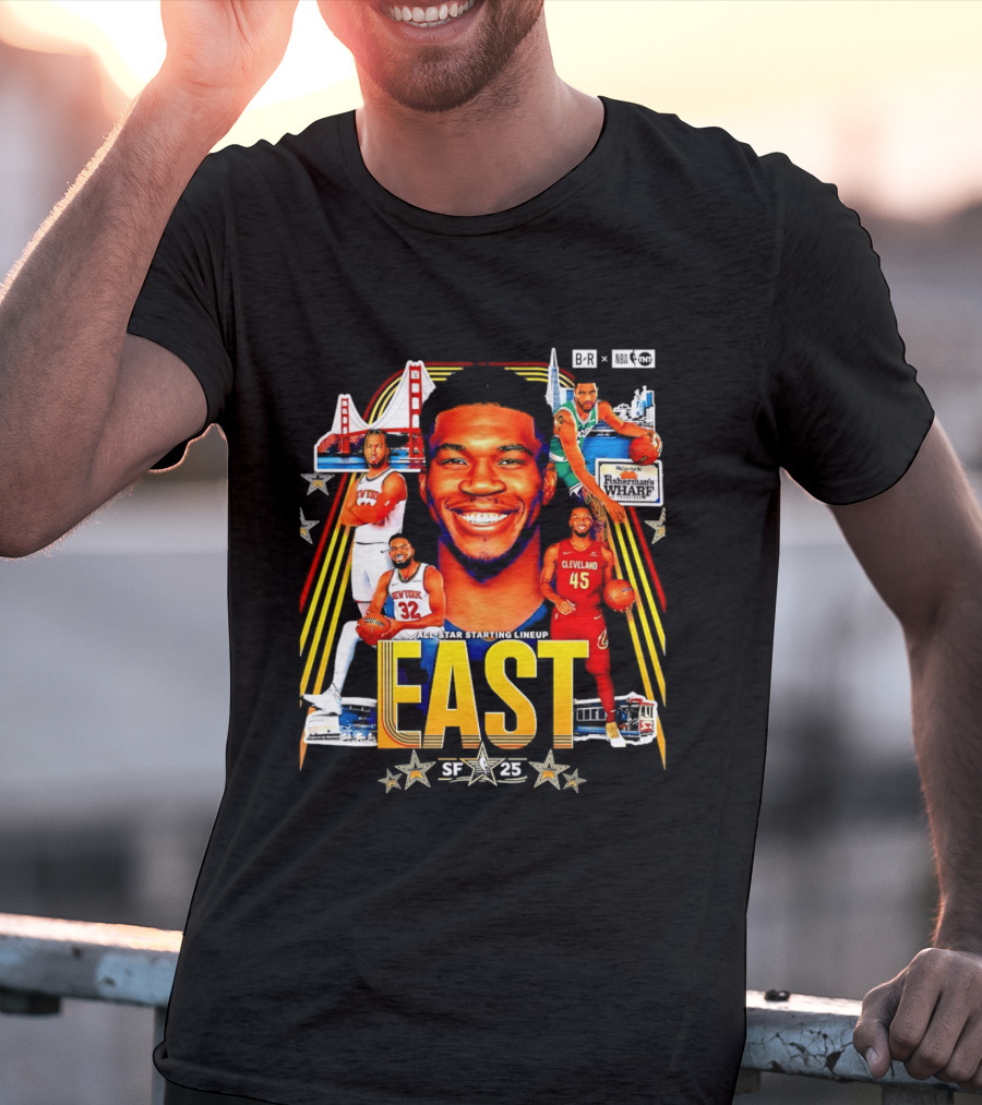 All Star Basketball Starting Lineup East 2026 Golden State Bay Bridge SF 45 Cleveland New York T-Shirt