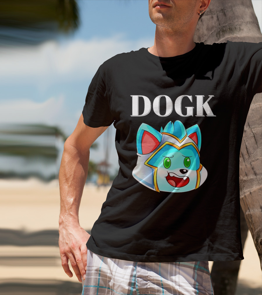 DOGK Cute Cartoon Character Blue Dog Head T-Shirt