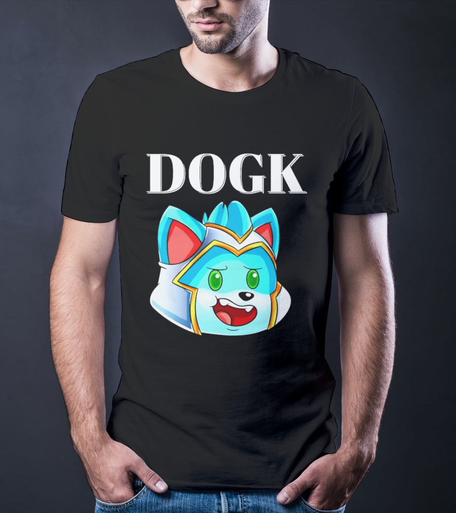 DOGK Cute Cartoon Character Blue Dog Head T-Shirt