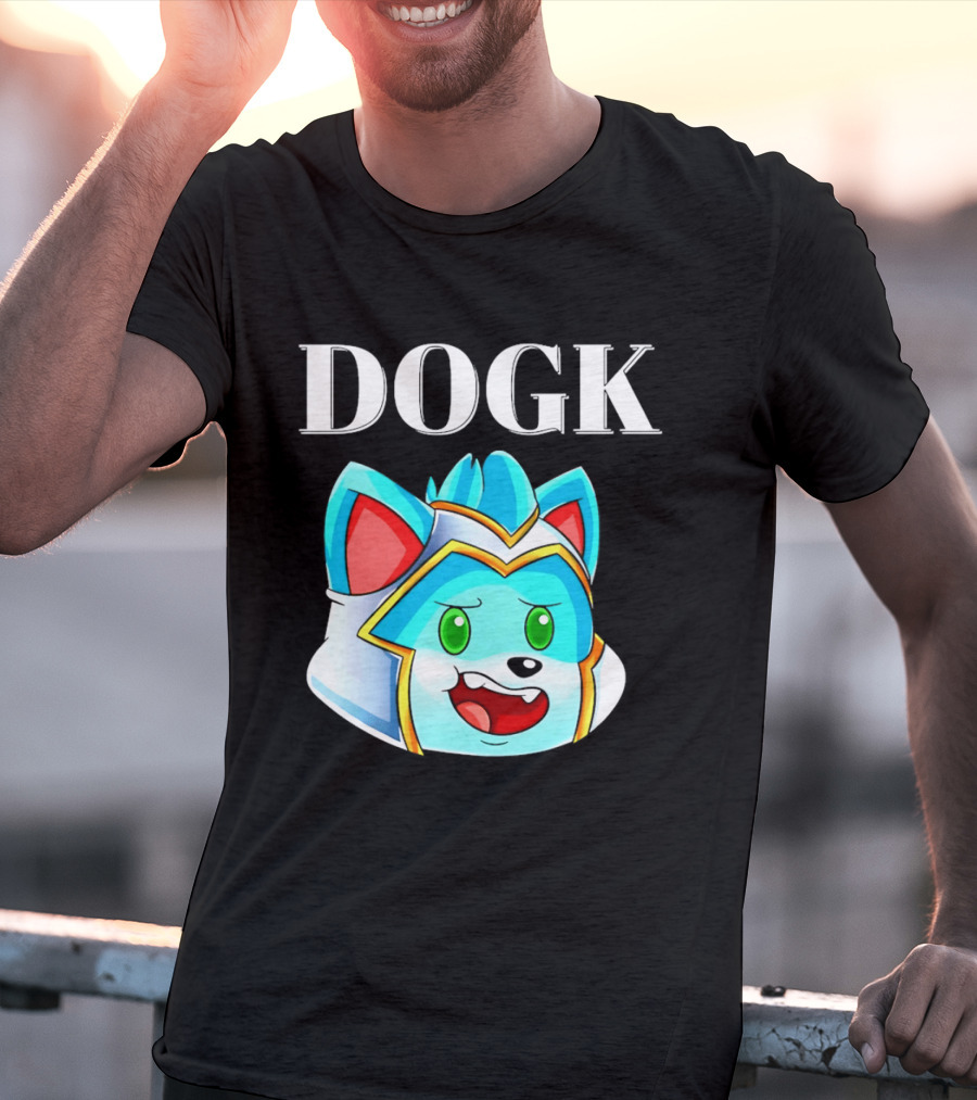DOGK Cute Cartoon Character Blue Dog Head T-Shirt
