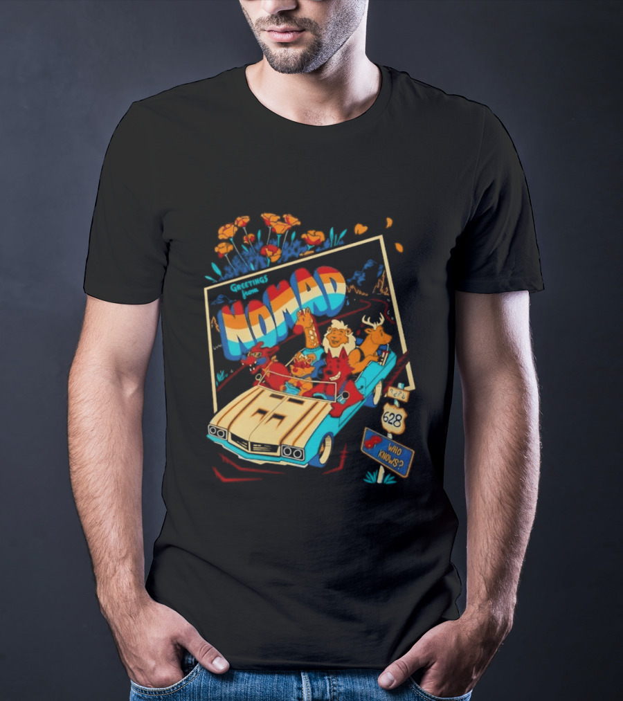 Nomad Adventure With Animals In Car Who Knows Sign T-Shirt