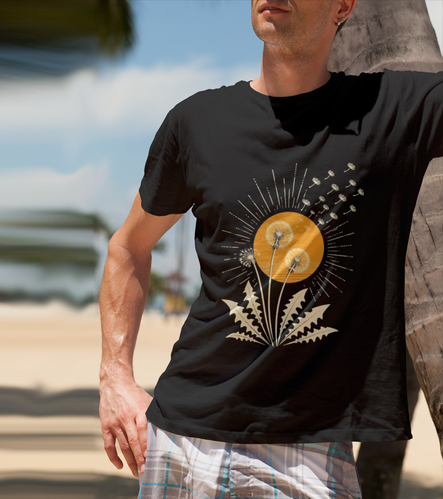Golden Sunlight Dandelion Seeds Flying Nature Burst T-Shirt