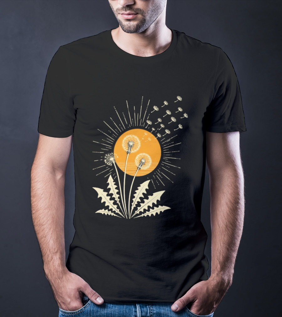 Golden Sunlight Dandelion Seeds Flying Nature Burst T-Shirt