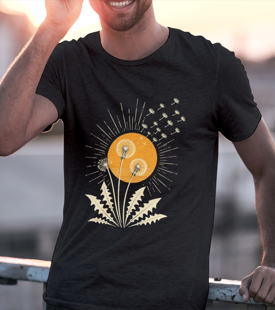 Golden Sunlight Dandelion Seeds Flying Nature Burst T-Shirt