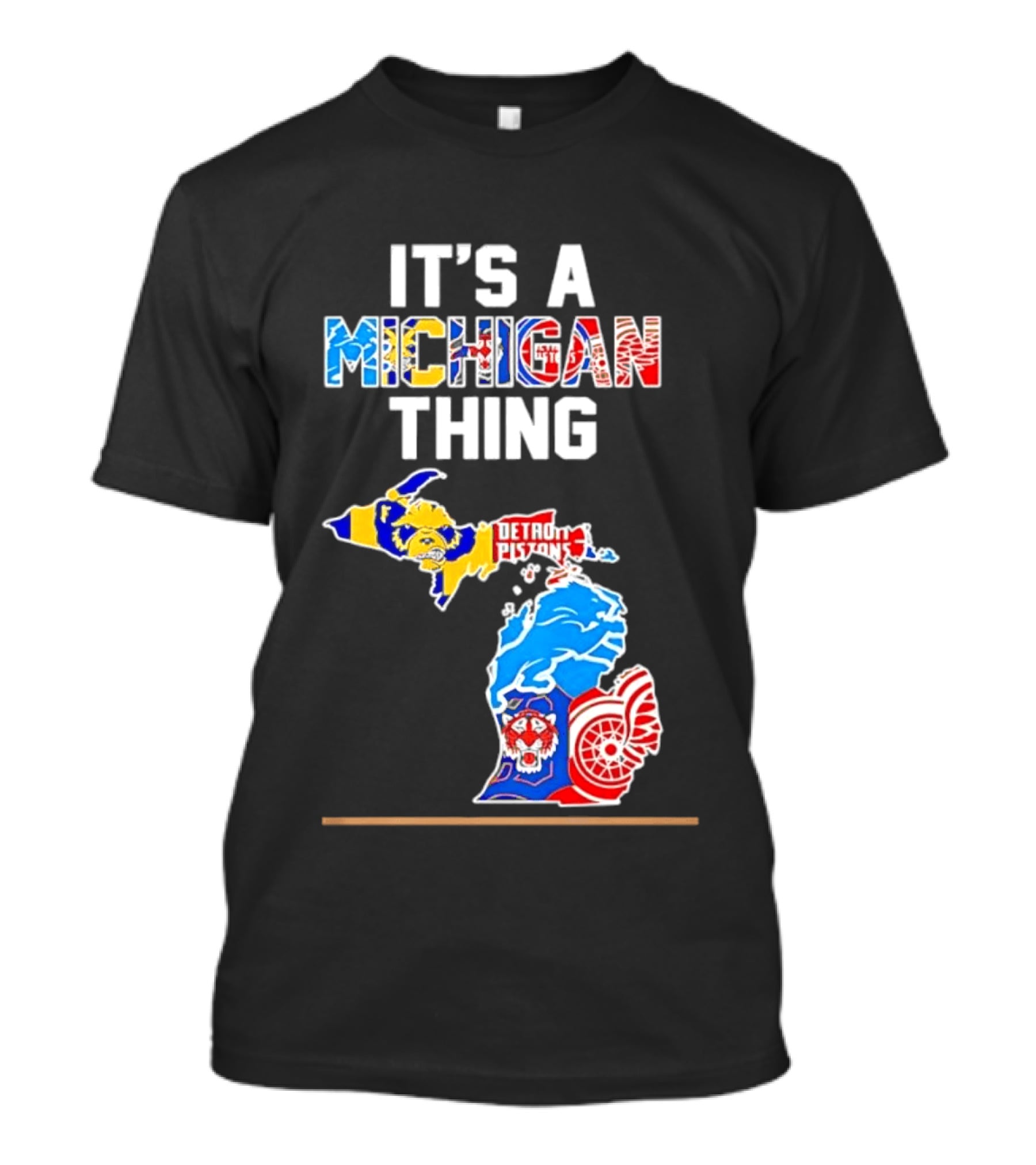It's A Michigan Thing Detroit Pistons Lions Red Wings Sports Map T-Shirt