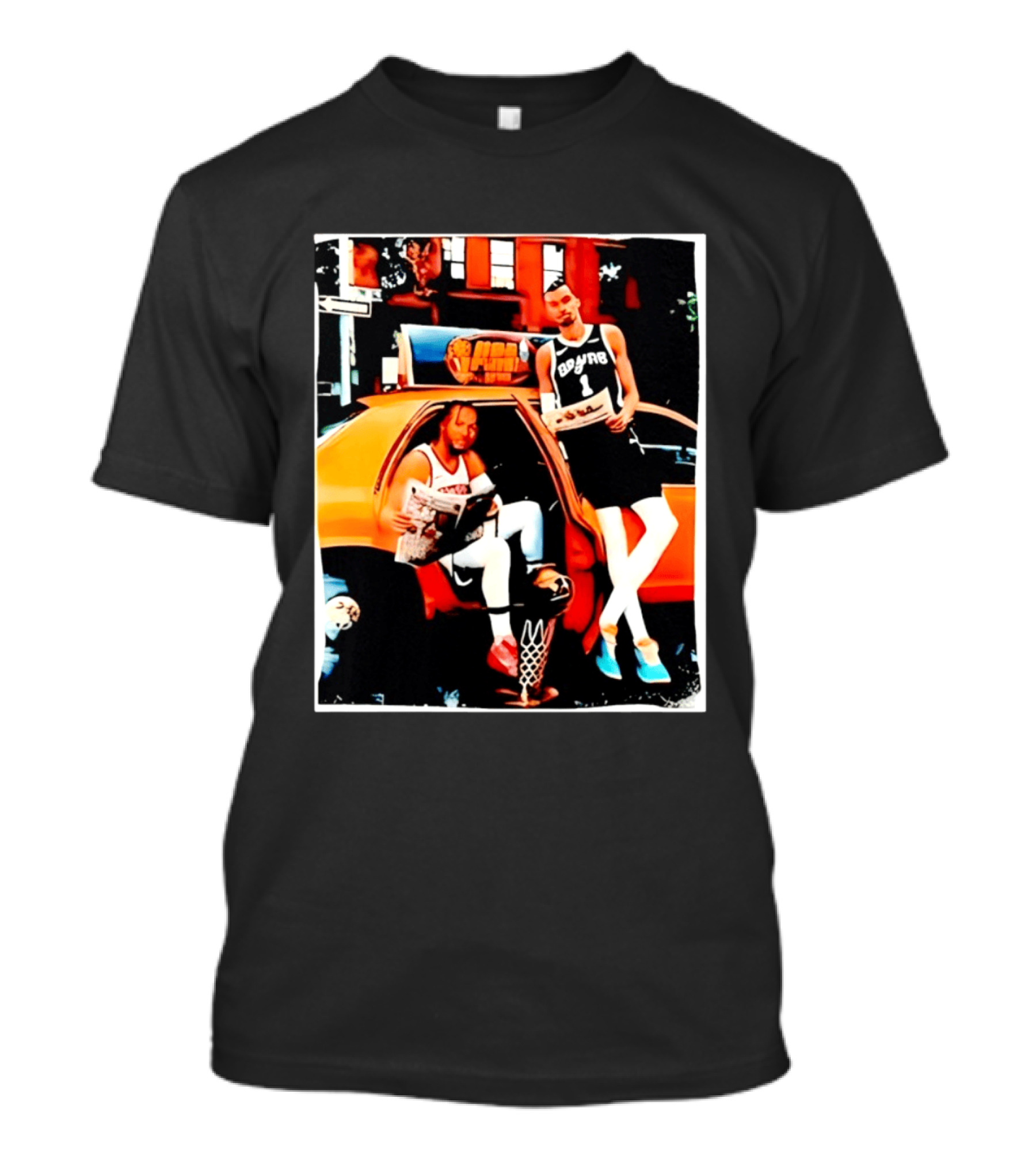 NBA Hoopers Jalen Brunson Victor Wembanyama Spurs Knicks Crossover Comic Style Street Scene T-Shirt