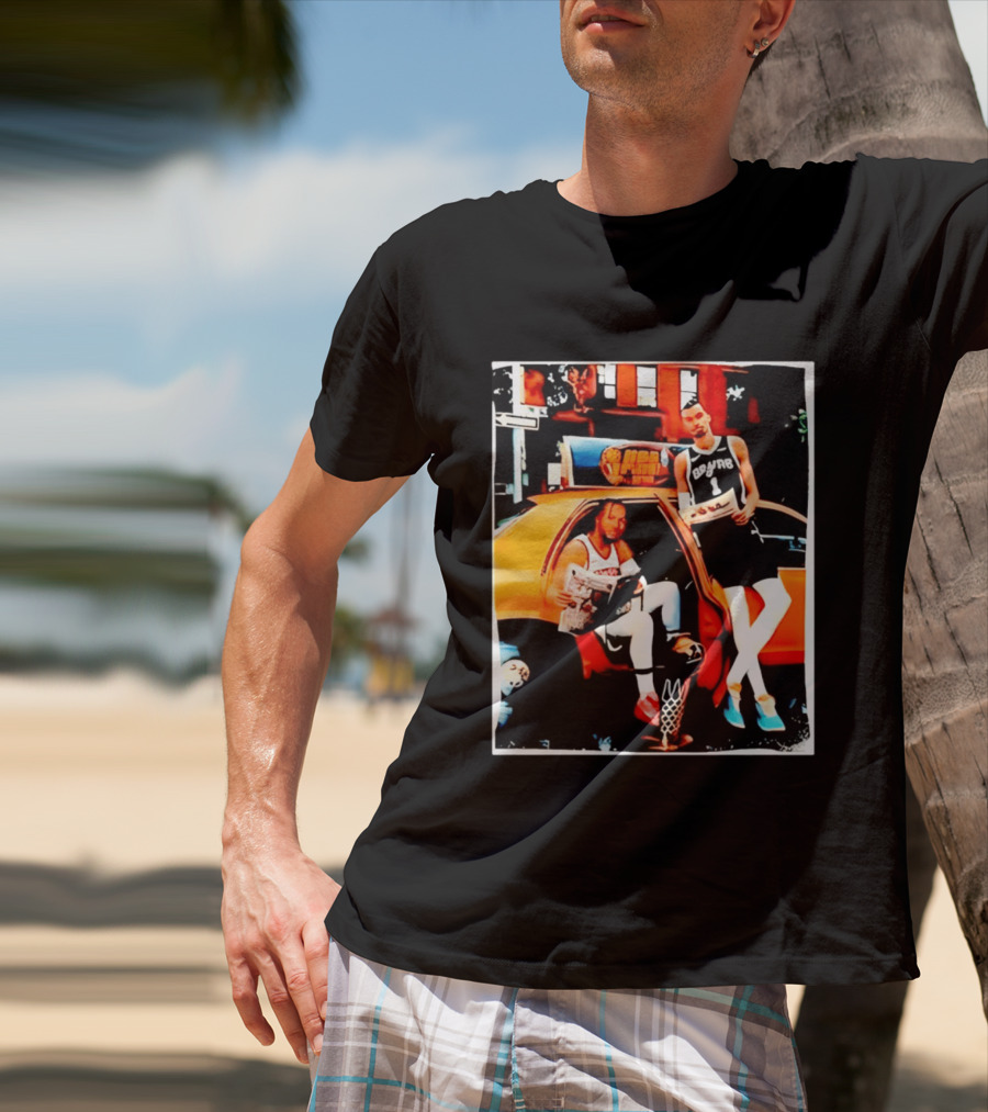 NBA Hoopers Jalen Brunson Victor Wembanyama Spurs Knicks Crossover Comic Style Street Scene T-Shirt
