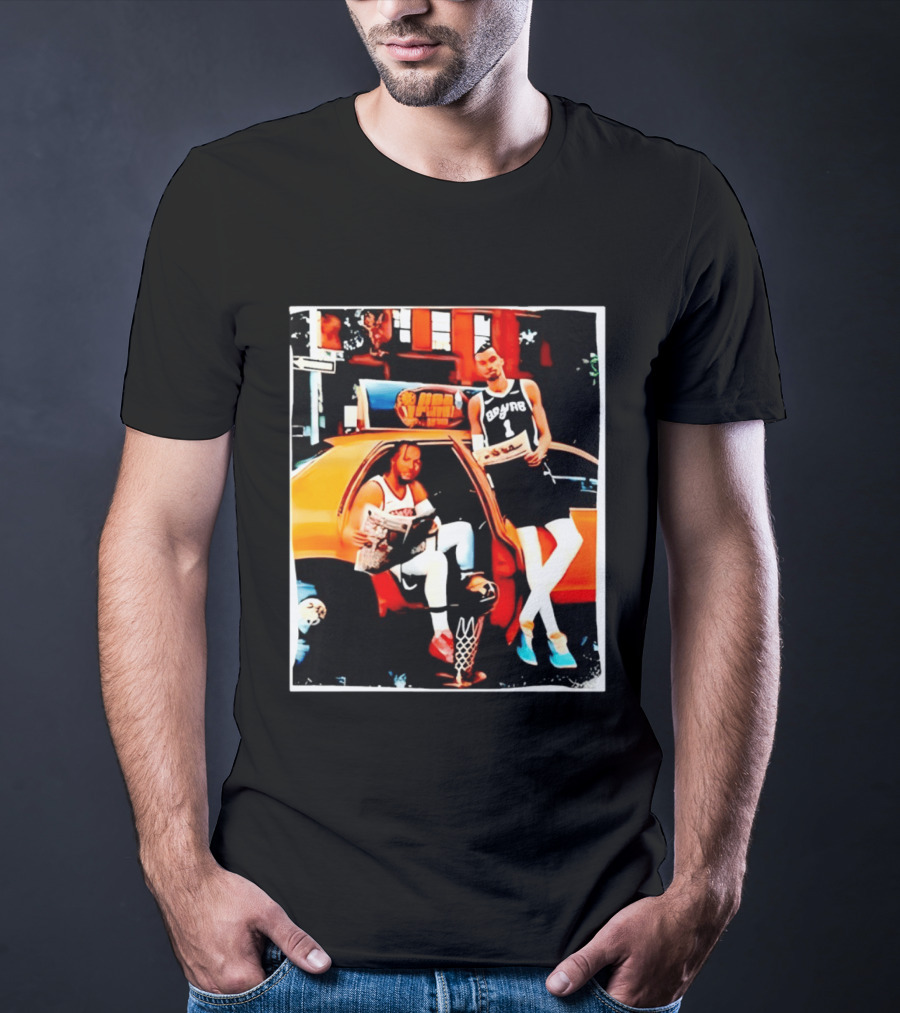 NBA Hoopers Jalen Brunson Victor Wembanyama Spurs Knicks Crossover Comic Style Street Scene T-Shirt
