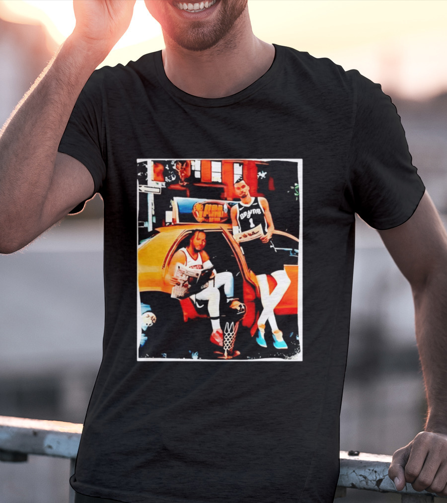 NBA Hoopers Jalen Brunson Victor Wembanyama Spurs Knicks Crossover Comic Style Street Scene T-Shirt