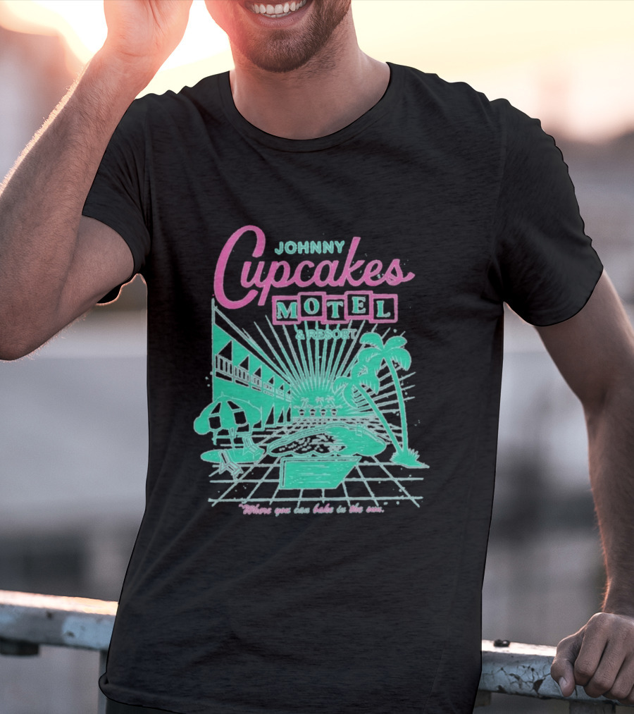 Johnny Cupcakes Motel Retro Resort Poolside Vibes Bake In The Sun Experience T-Shirt