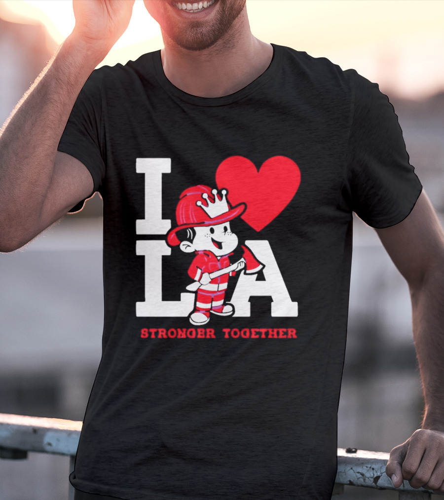 I Love LA Firefighter Stronger Together T-Shirt