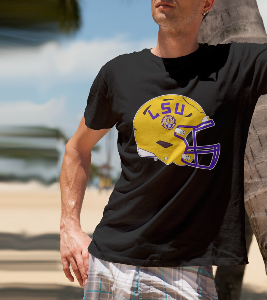 LSU Tigers Football Helmet Yellow Purple Team T-Shirt