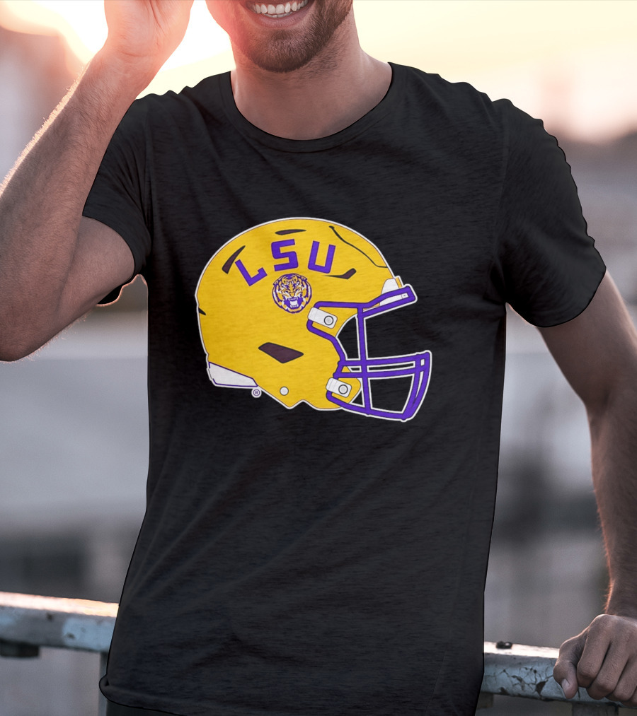 LSU Tigers Football Helmet Yellow Purple Team T-Shirt