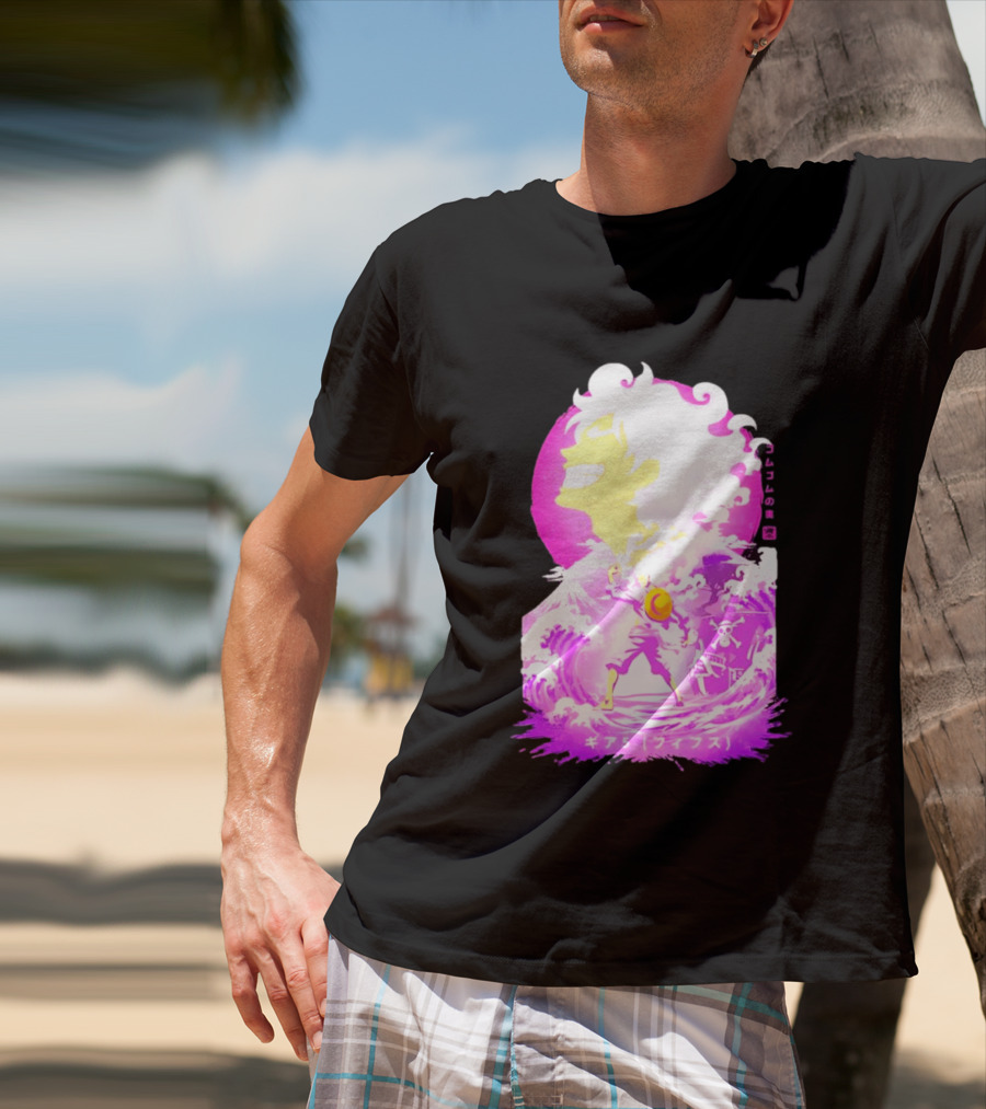 Monkey D. Luffy Gear 5 Gomu Gomu No Mi Waves One Piece Pink Aesthetic T-Shirt