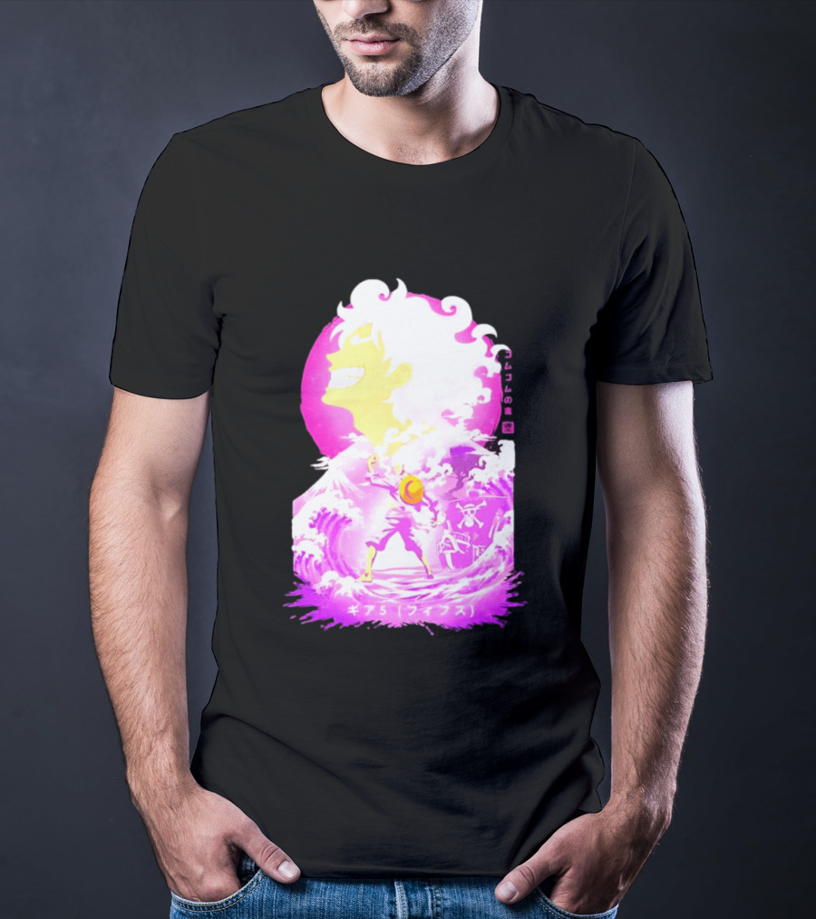 Monkey D. Luffy Gear 5 Gomu Gomu No Mi Waves One Piece Pink Aesthetic T-Shirt