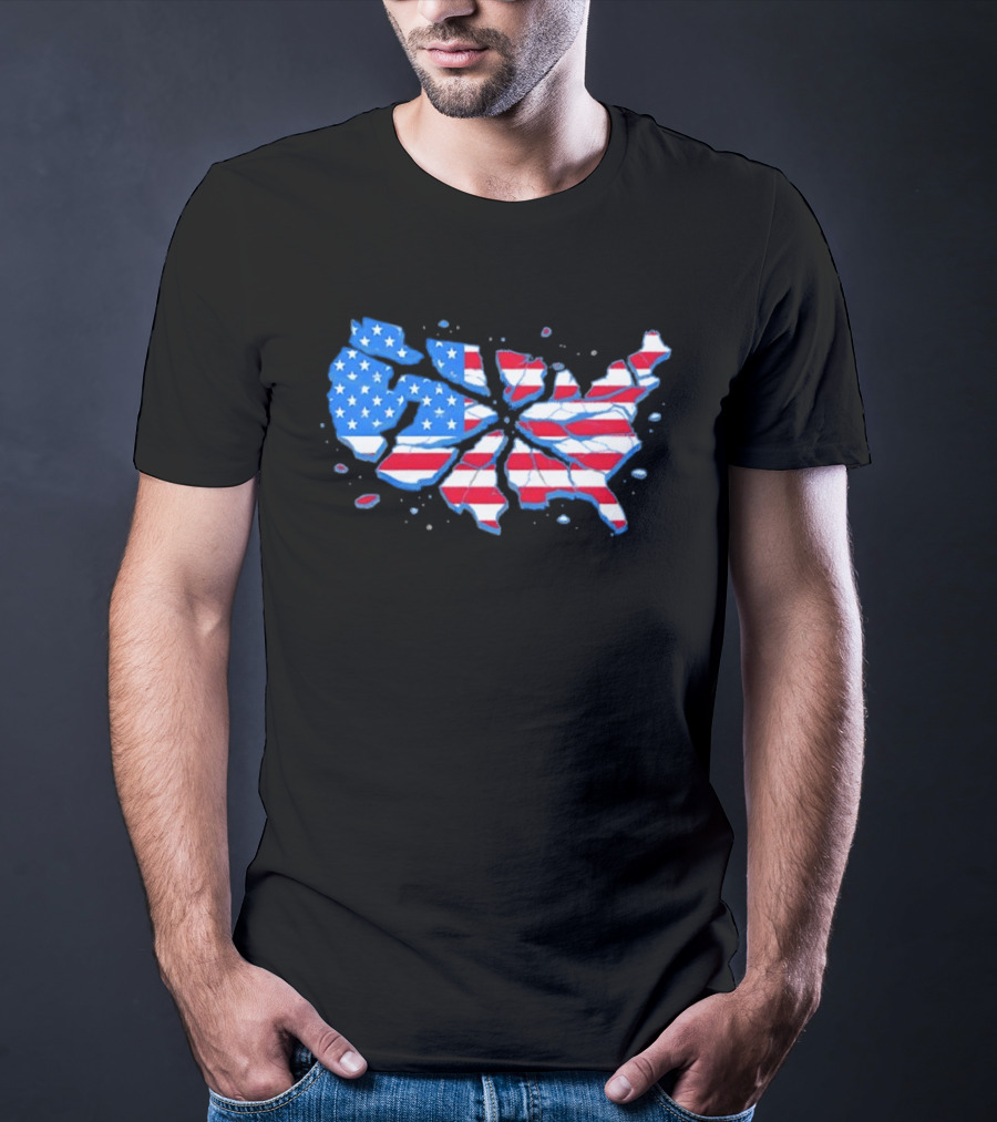 United States Of America Fractured Map Stars And Stripes T-Shirt