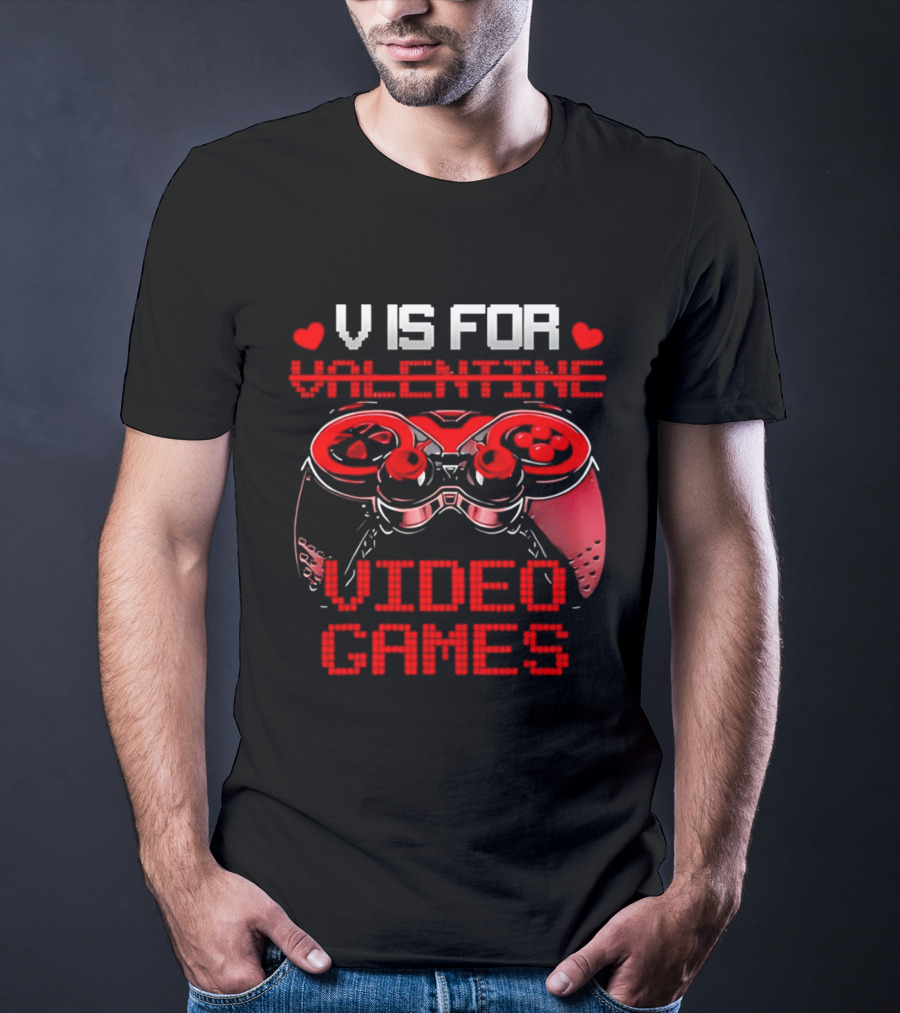 V Is For Valentine Video Games Controller Hearts T-Shirt