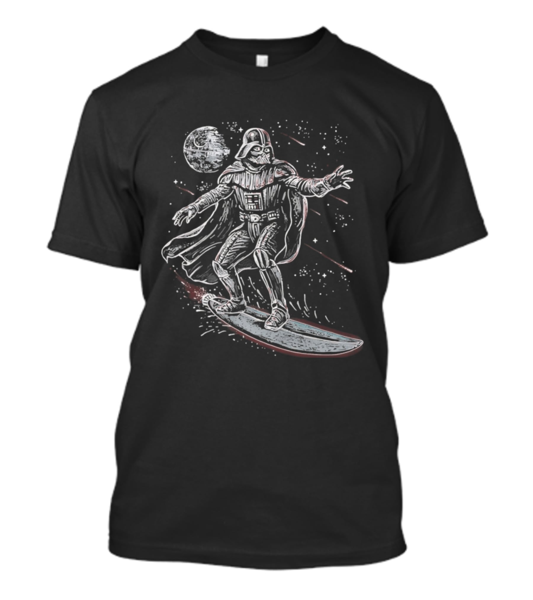 Vader Surfing Through The Galaxy Lord Of The Swell Retro Space Adventure T-Shirt