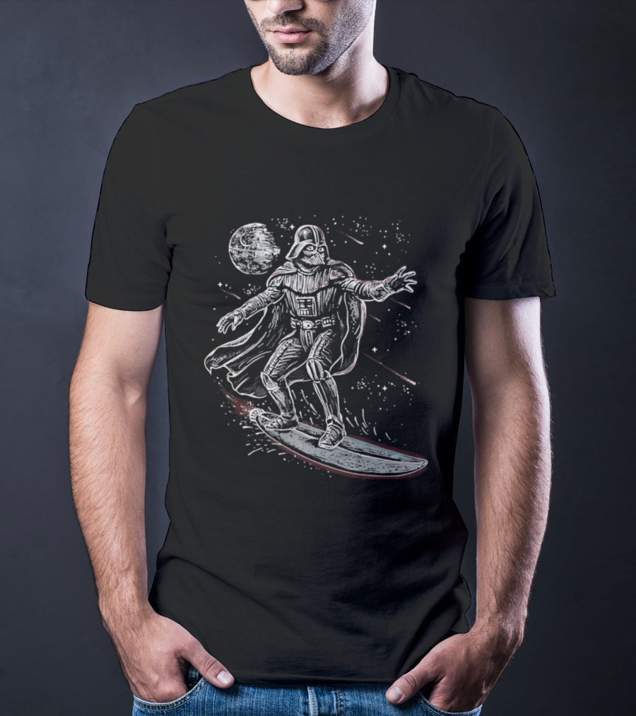 Vader Surfing Through The Galaxy Lord Of The Swell Retro Space Adventure T-Shirt