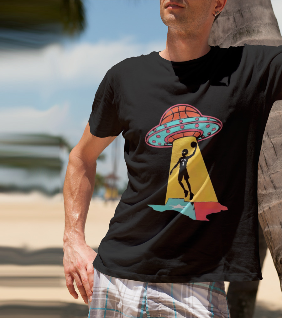 Victor Wembanyama San Antonio Spurs UFO Abduction Texas Flag Basketball T-Shirt
