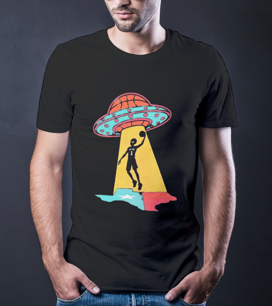 Victor Wembanyama San Antonio Spurs UFO Abduction Texas Flag Basketball T-Shirt