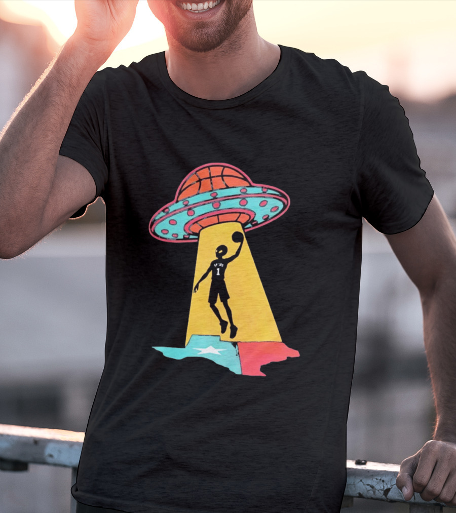 Victor Wembanyama San Antonio Spurs UFO Abduction Texas Flag Basketball T-Shirt