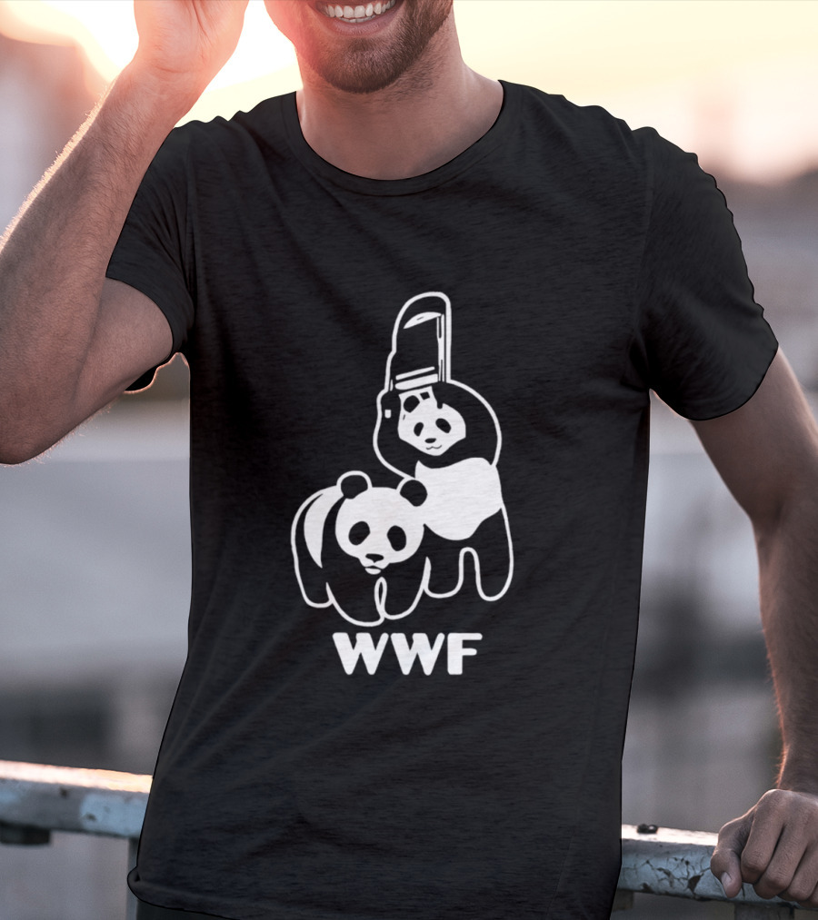 WWF Panda Chainsaw Wildlife Conservation Activist Black T-Shirt