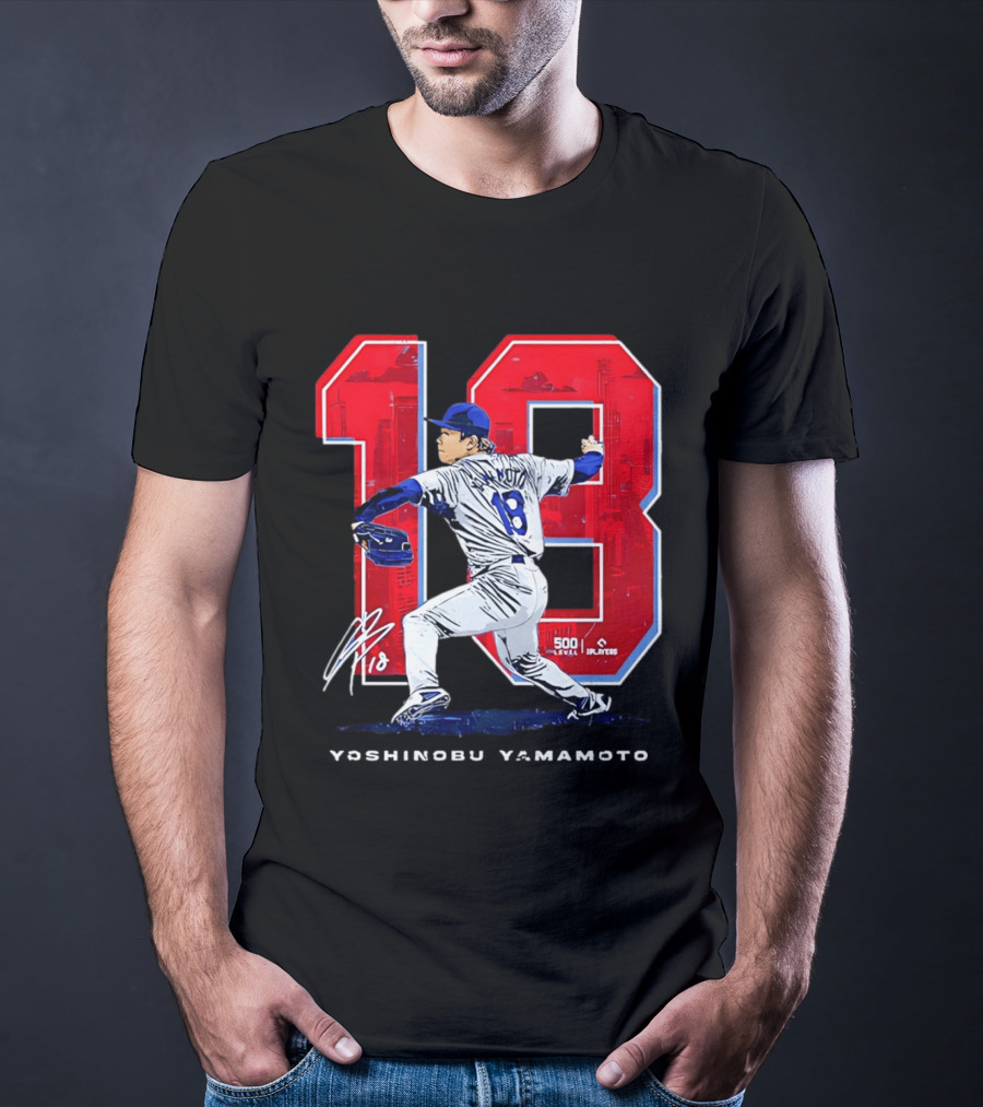Yoshinobu Yamamoto 18 Los Angeles Dodgers Signature Japanese Pitcher T-Shirt