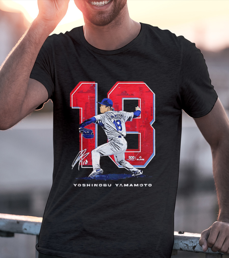 Yoshinobu Yamamoto 18 Los Angeles Dodgers Signature Japanese Pitcher T-Shirt