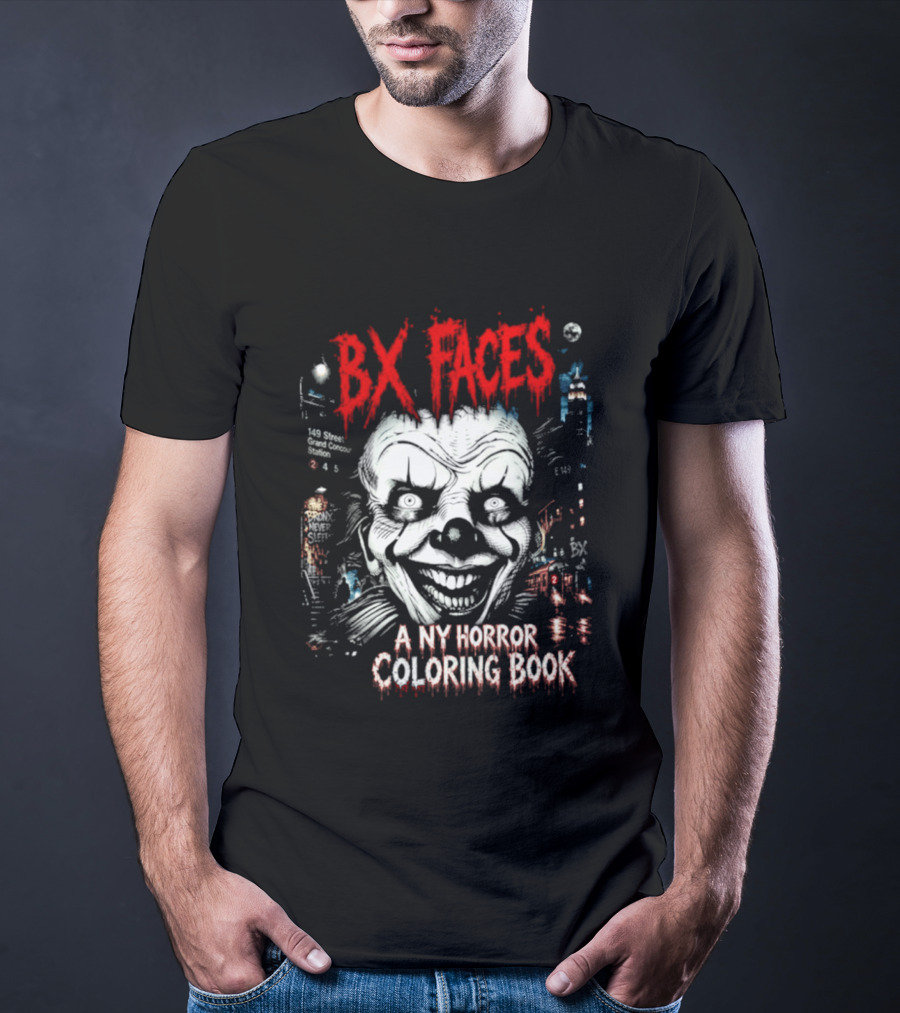 Bx Faces NY Horror Creepy Clown Coloring Book T-Shirt