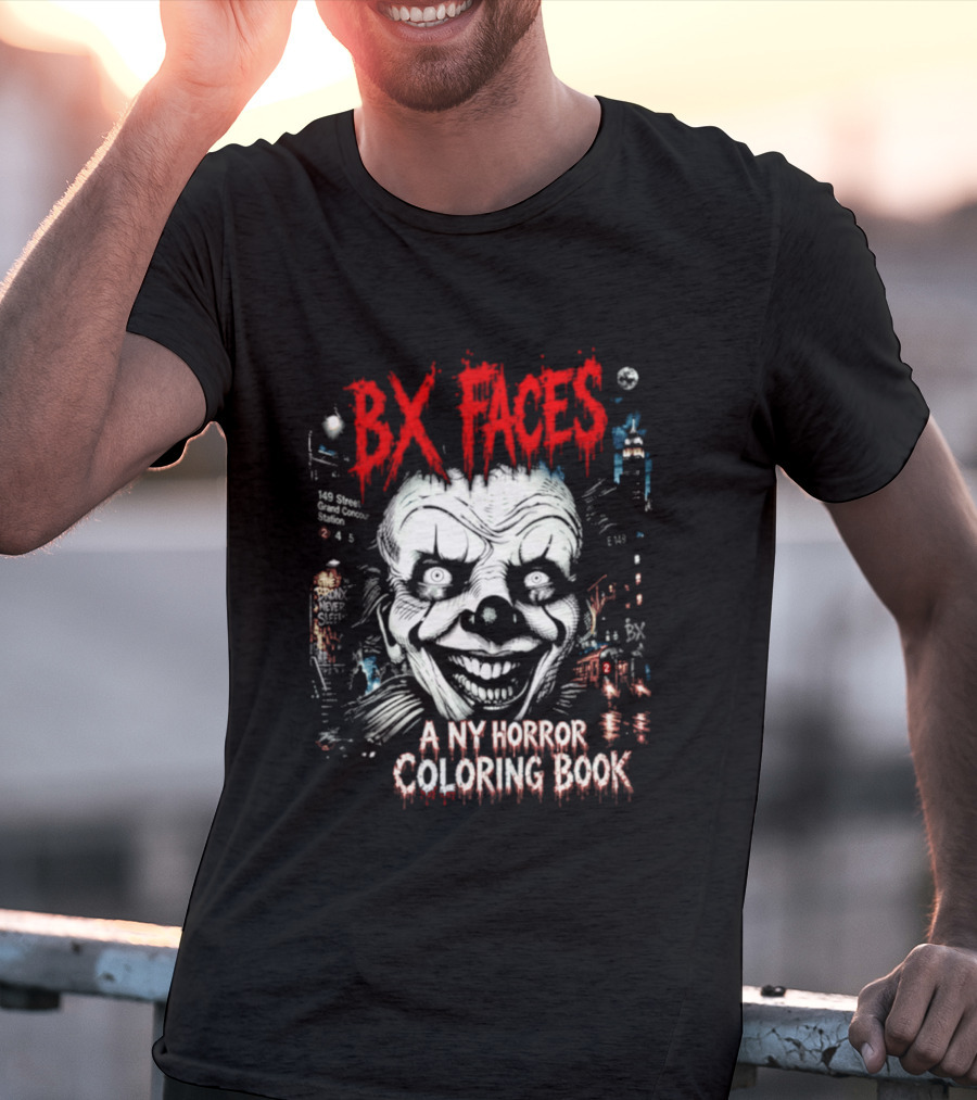 Bx Faces NY Horror Creepy Clown Coloring Book T-Shirt