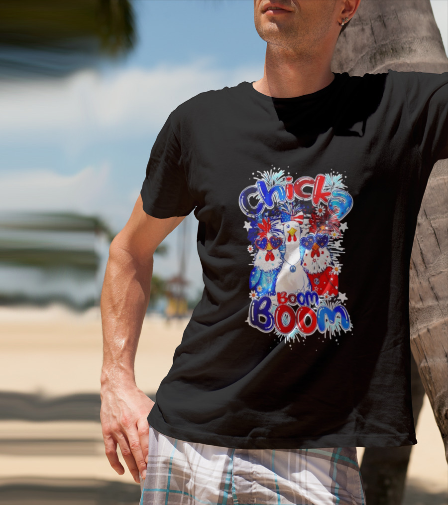 Chicka Boom Boom Patriotic Chickens With Headbands And Peace Signs T-Shirt