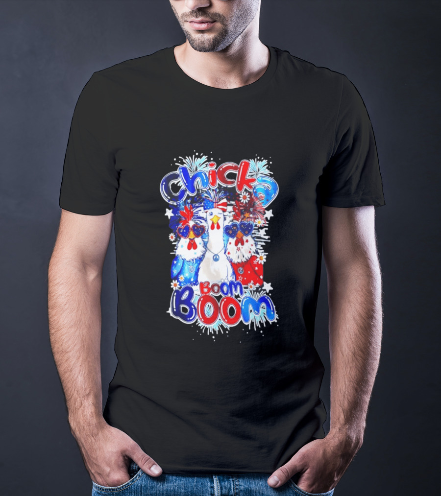 Chicka Boom Boom Patriotic Chickens With Headbands And Peace Signs T-Shirt