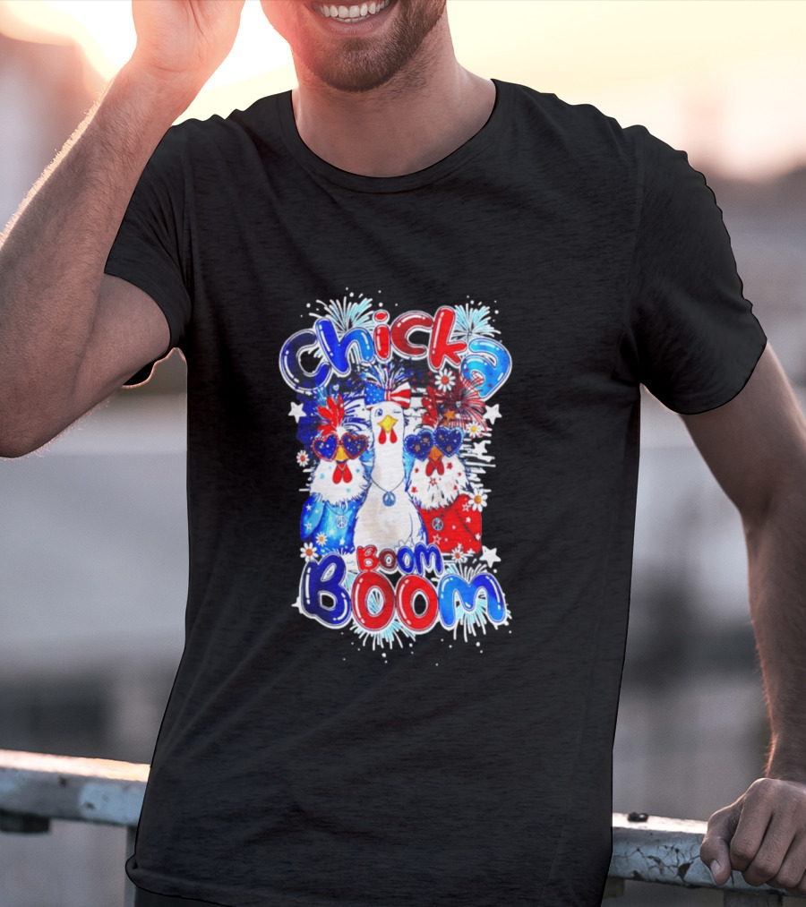 Chicka Boom Boom Patriotic Chickens With Headbands And Peace Signs T-Shirt