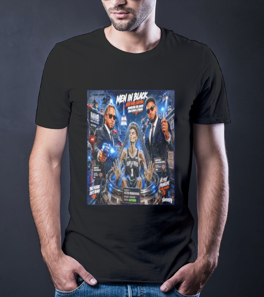 Victor Wembanyama Men In Black New York Crossover Knicks Vs Spurs NBA Showdown T-Shirt