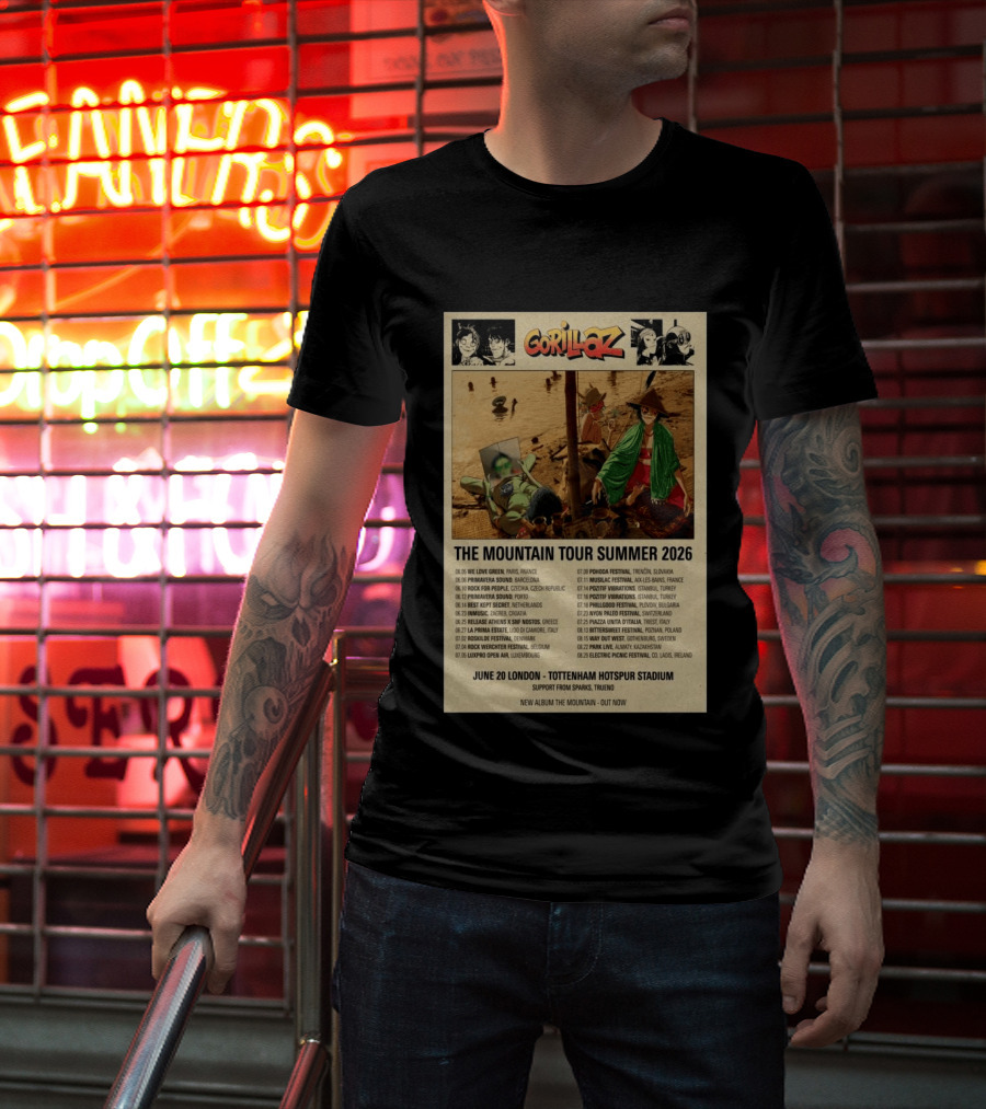 Gorillaz We Love Green Paris June 05 2026 The Mountain Tour T-Shirt