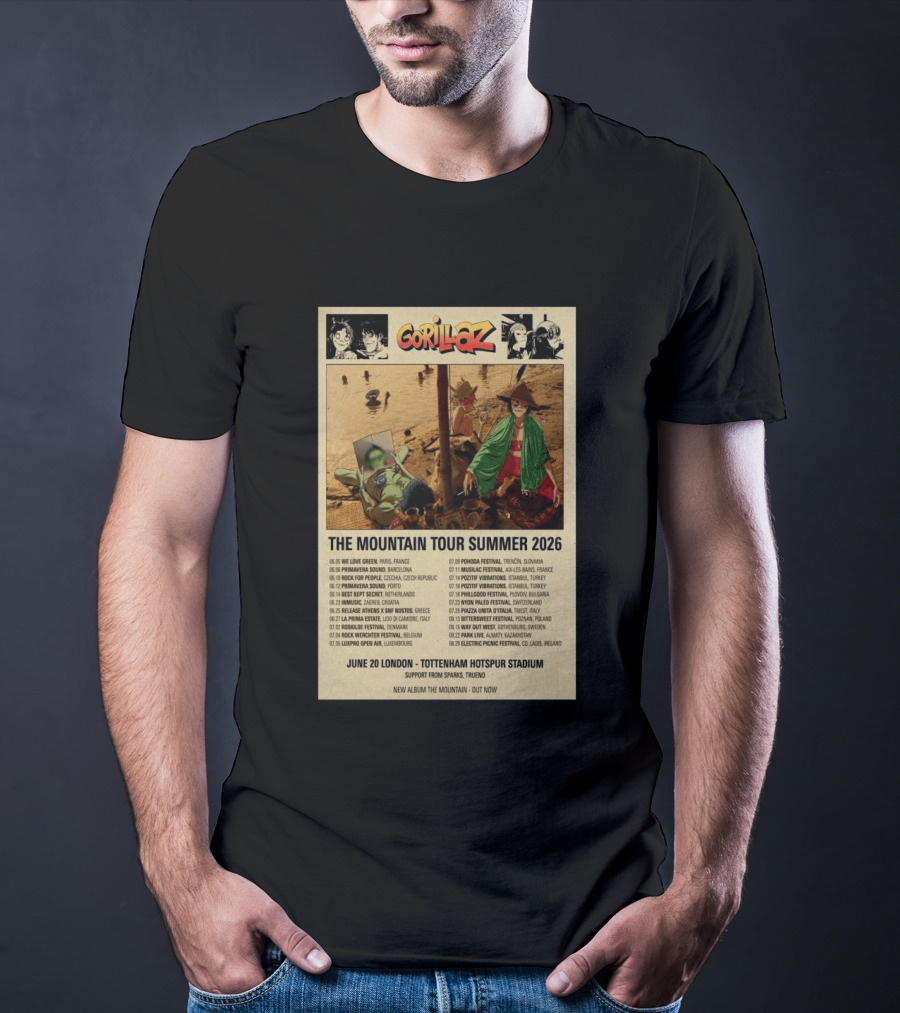 Gorillaz We Love Green Paris June 05 2026 The Mountain Tour T-Shirt