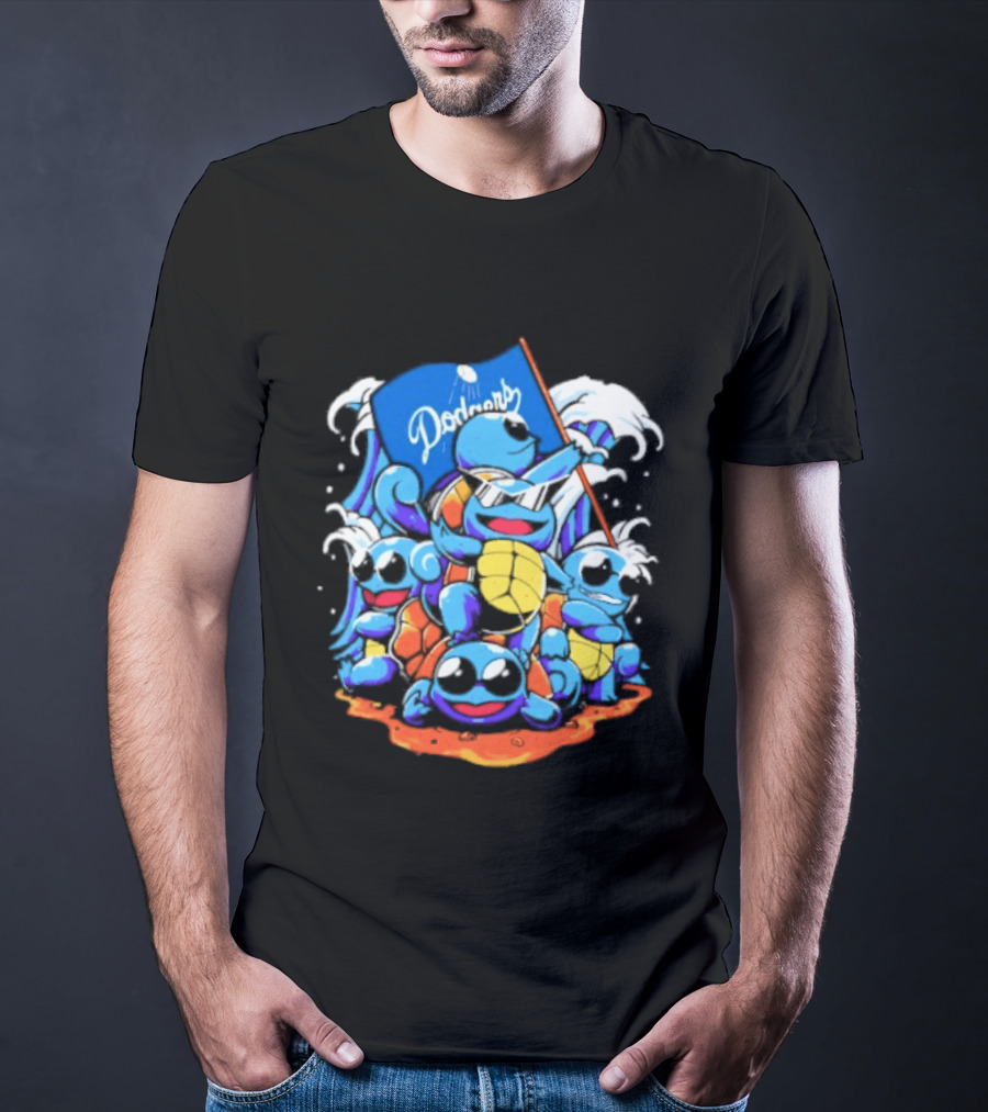 Squirtle Squad Dodgers Blue Flag Los Angeles Pokémon Collaboration T-Shirt