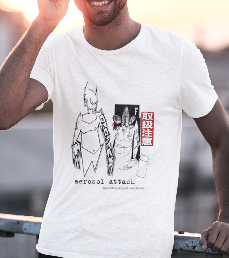 Aerosol Attack Use With Adequate Ventilation Japanese Text Robots T-Shirt