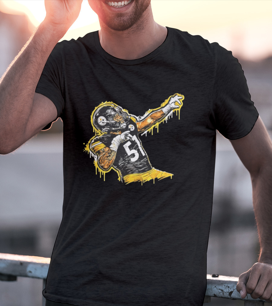 Nick Herbig 51 Pittsburgh Steelers Celebratory Pose Football Player Drawing T-Shirt