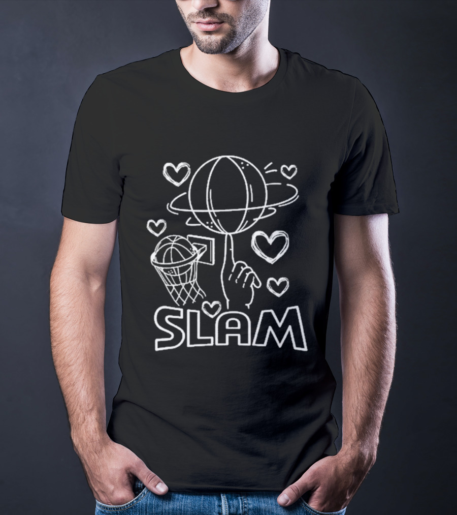 Slam Basketball Sketch With Hoop And Planet T-Shirt