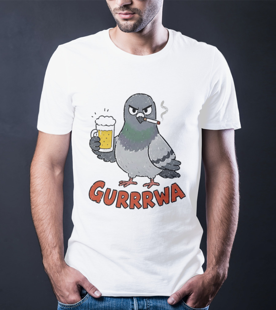 Gurrrwa Pigeon Holding Beer And Cigarette T-Shirt